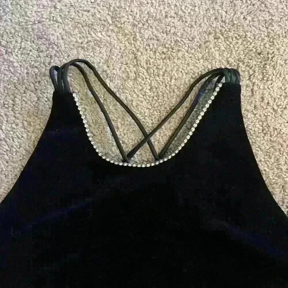 Vintage Onyx Nite Black Velvet Rhinestone Cocktail Evening Dress - Picture 7 of 11